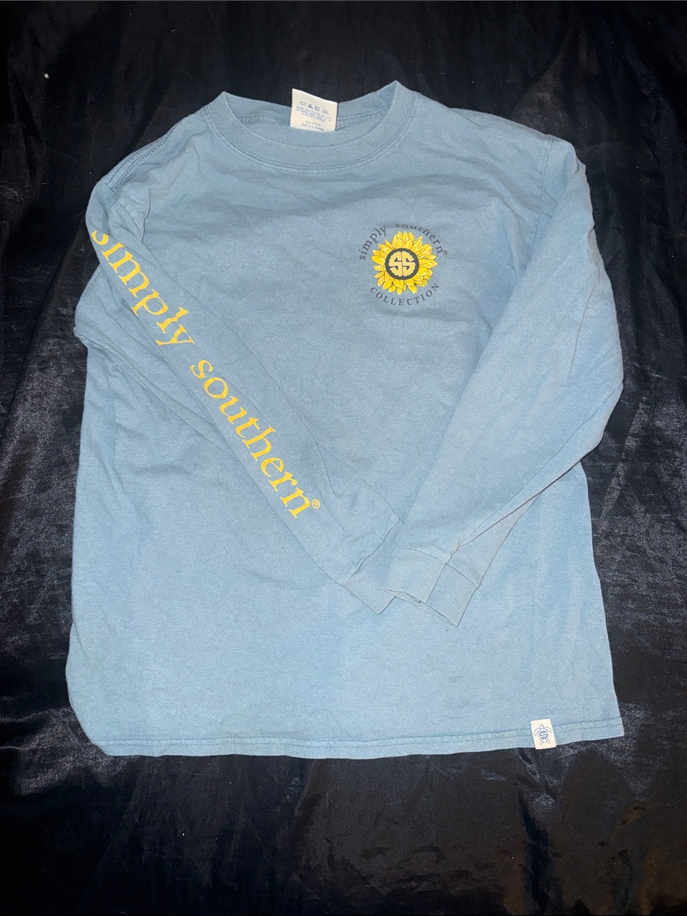 Simply Southern Blue Long Sleeve Tee with Yellow Sunflower Accent